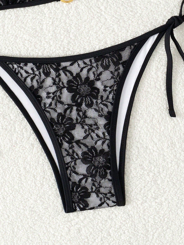 Black Lace Halter Bikini – Vacation Style with High Elasticity Fit