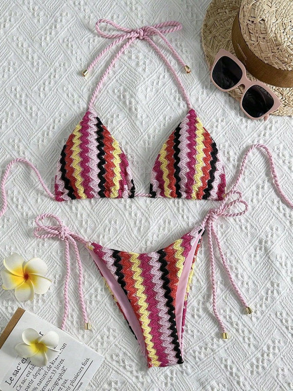 Knitted String Bikini Set – High Stretch Nylon, Adjustable Fit, Vacation Ready