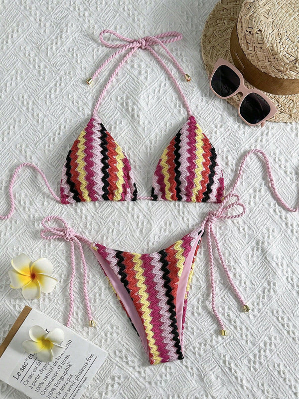 Knitted String Bikini Set – High Stretch Nylon, Adjustable Fit, Vacation Ready