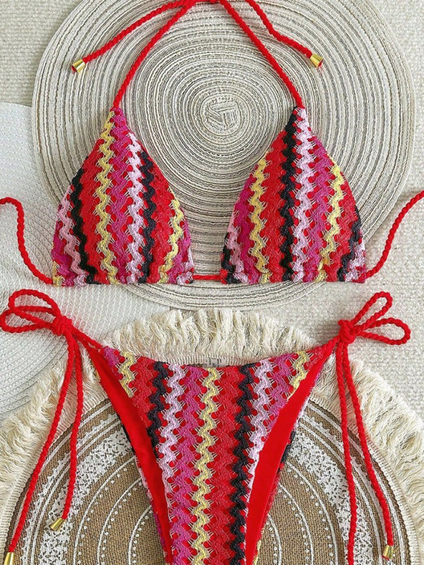 Knitted String Bikini Set – High Stretch Nylon, Adjustable Fit, Vacation Ready