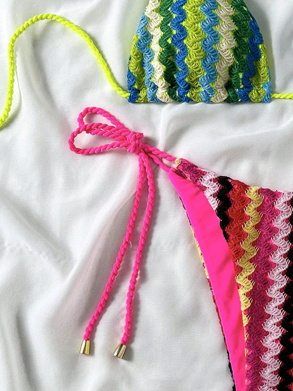 Knitted String Bikini Set – High Stretch Nylon, Adjustable Fit, Vacation Ready