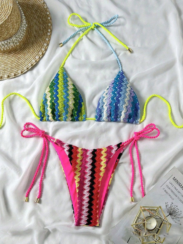 Knitted String Bikini Set – High Stretch Nylon, Adjustable Fit, Vacation Ready