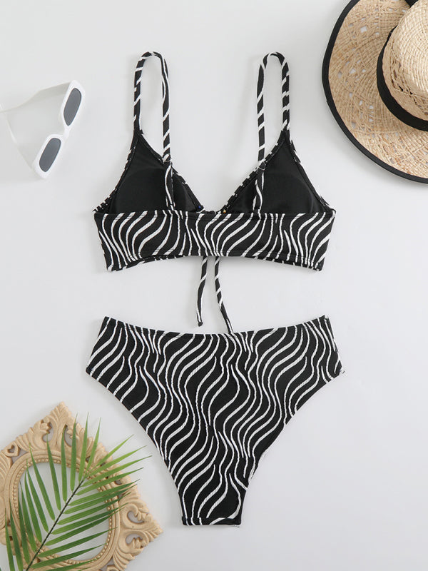 Striped Vacation Bikini Set – High Stretch, Colorful Two-Piece for the Beach