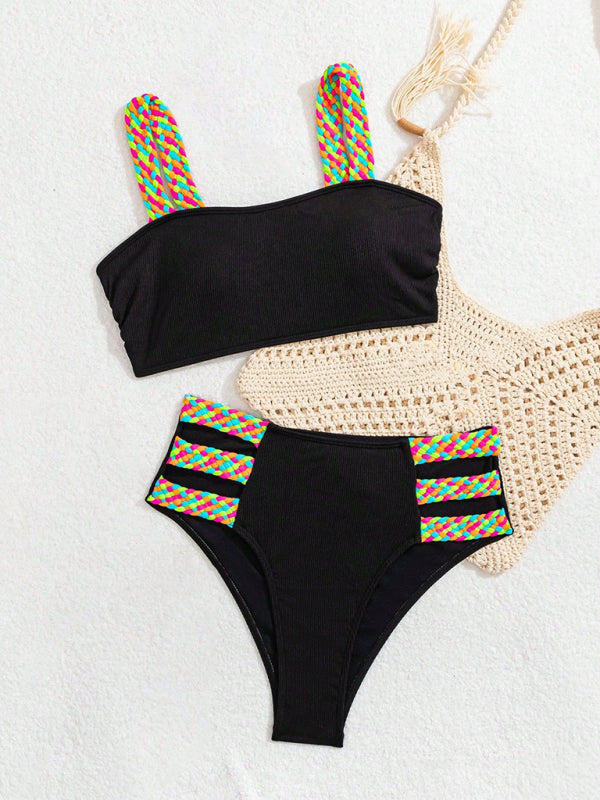 Colorful Braided Bikini Set – High Elastic Vacation Style with Self Design