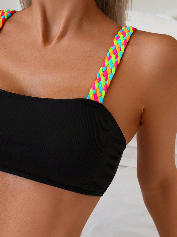 Colorful Braided Bikini Set – High Elastic Vacation Style with Self Design