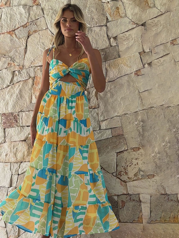 Boho Yellow Spaghetti Strap Maxi Dress – Lightweight Woven Vacation Style