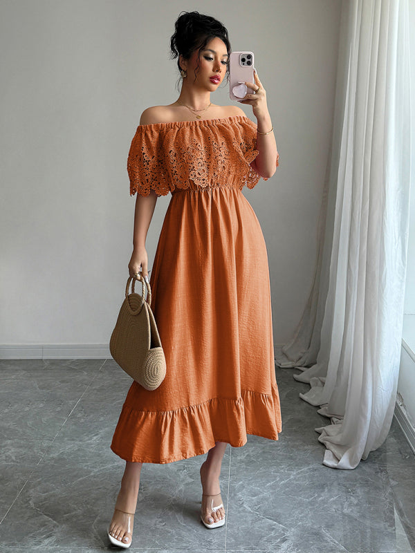 Elegant Off-the-Shoulder A-Line Maxi Dress – Solid Viscose, Spring Style