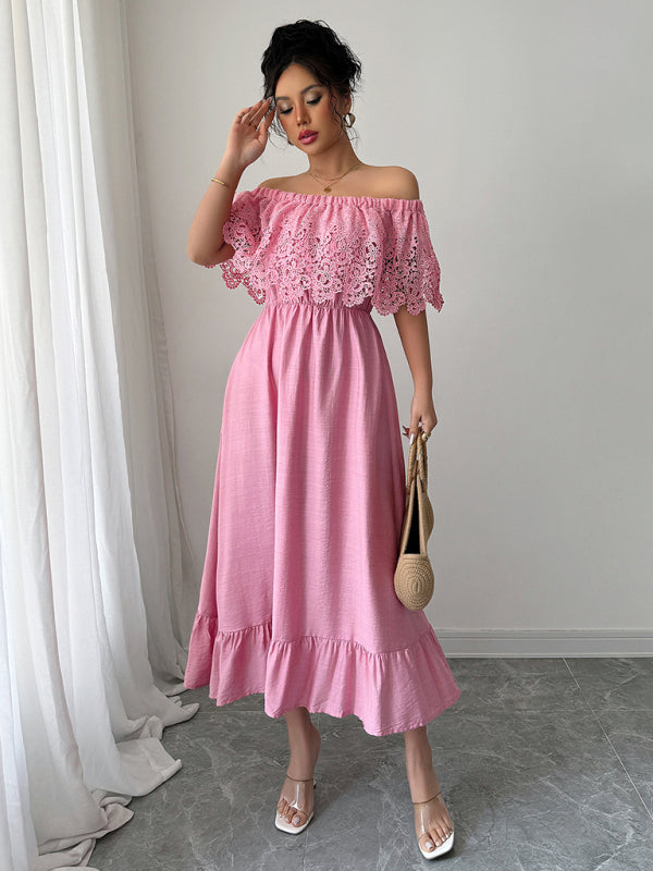 Elegant Off-the-Shoulder A-Line Maxi Dress – Solid Viscose, Spring Style