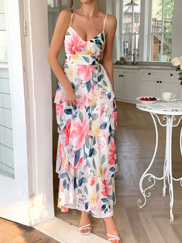 Layered Printed Suspender Maxi Dress