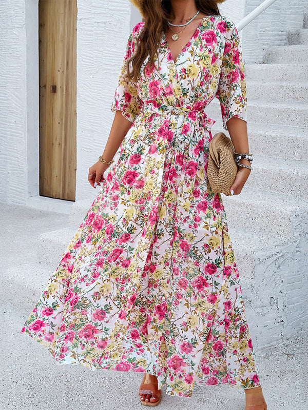 White Printed Tie-Strap Maxi Dress