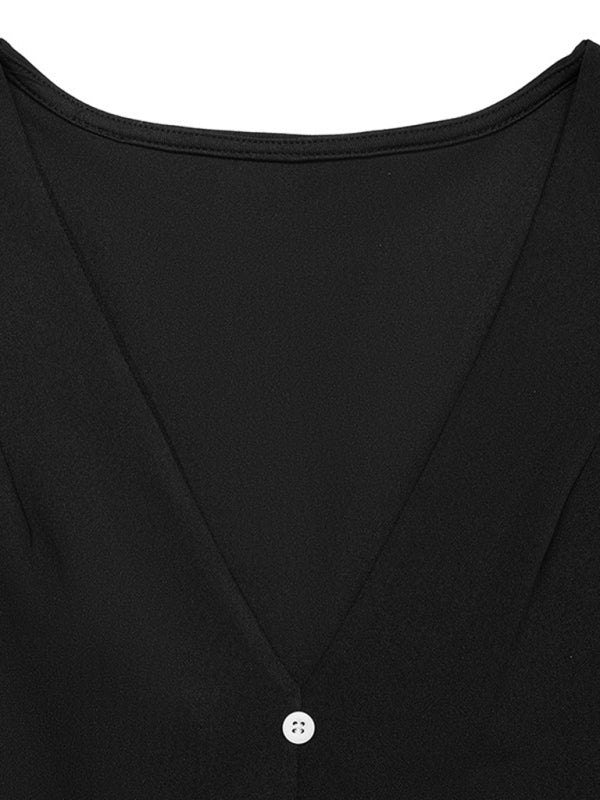Long-Sleeved Ruffled Midi Dress with Contrast Skirt – Elegant Autumn Style