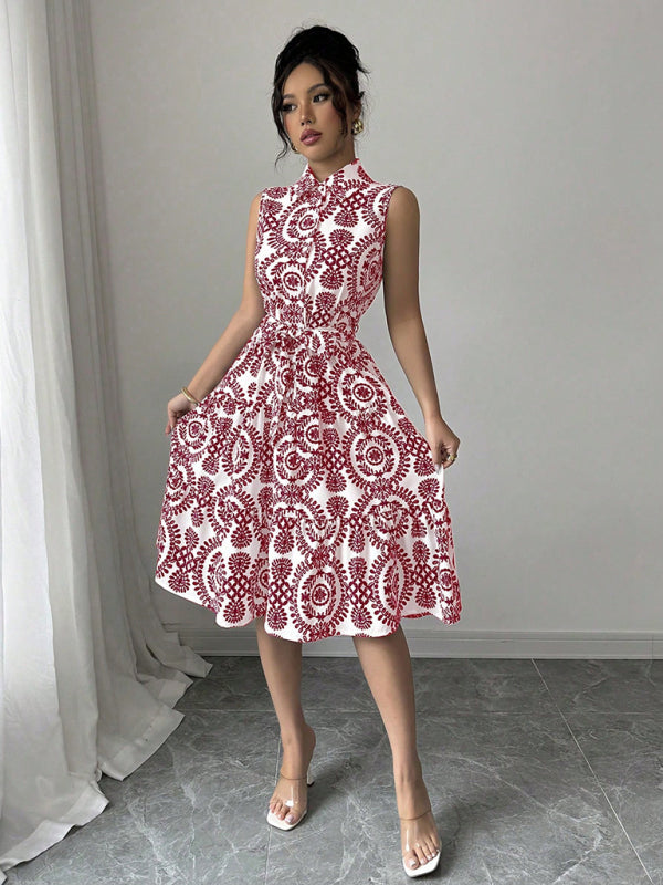 Red Off-Shoulder Sleeveless Vacation Dress