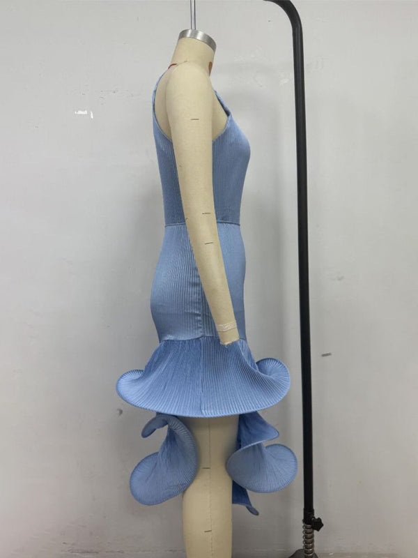 Ruffled Sleeveless Midi Dress – Elegant Solid Color Fit for Spring & Summer