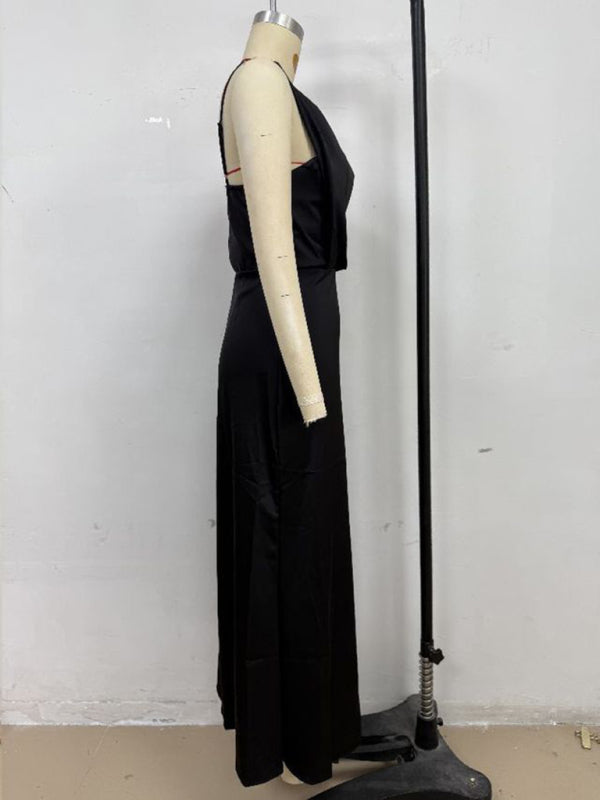 Satin Midi Slip Dress – Solid Color, Adjustable Spaghetti Straps, Spring-Summer