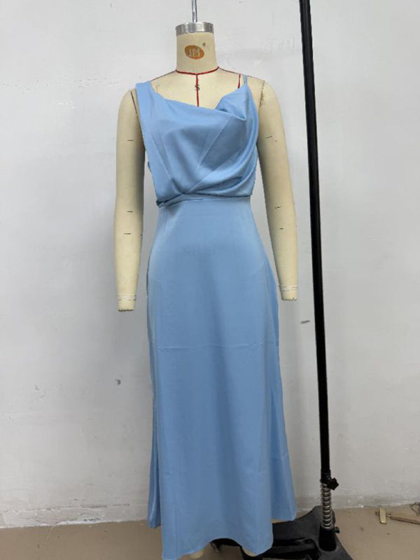 Satin Midi Slip Dress – Solid Color, Adjustable Spaghetti Straps, Spring-Summer