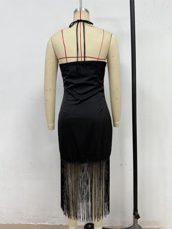 Off-the-Shoulder Tassel Bodycon Dress – Woven, Spring-Summer Fit