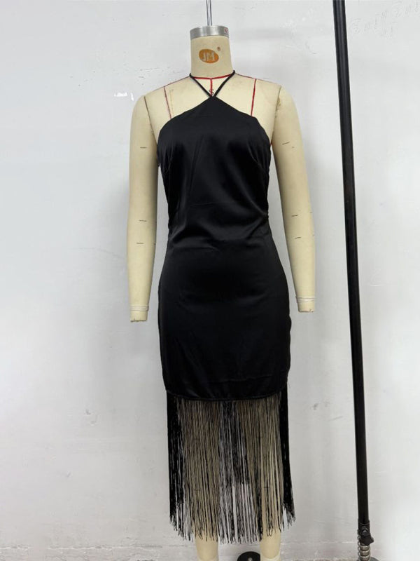 Off-the-Shoulder Tassel Bodycon Dress – Woven, Spring-Summer Fit