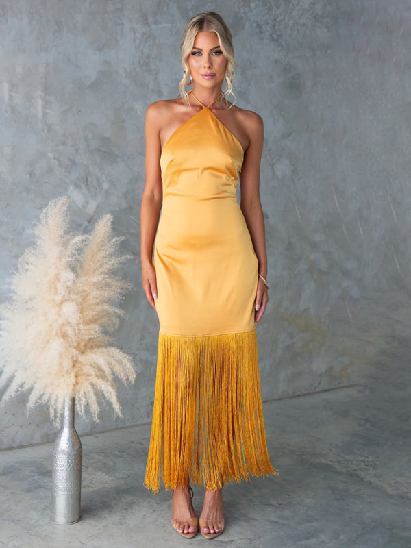 Off-the-Shoulder Tassel Bodycon Dress – Woven, Spring-Summer Fit