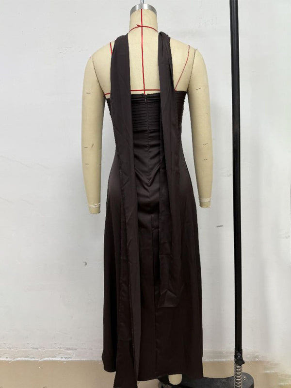 Satin Lace-Up Tube Dress – Woven Midi Dress for Spring & Summer