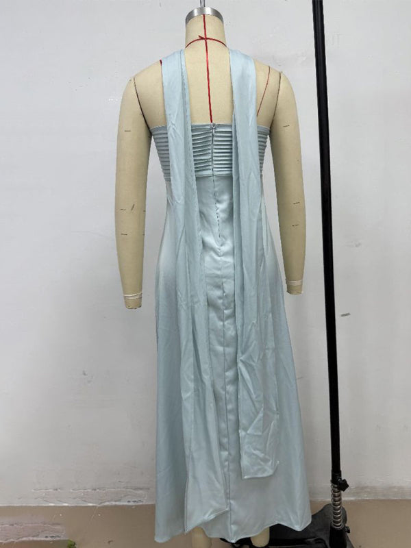 Satin Lace-Up Tube Dress – Woven Midi Dress for Spring & Summer