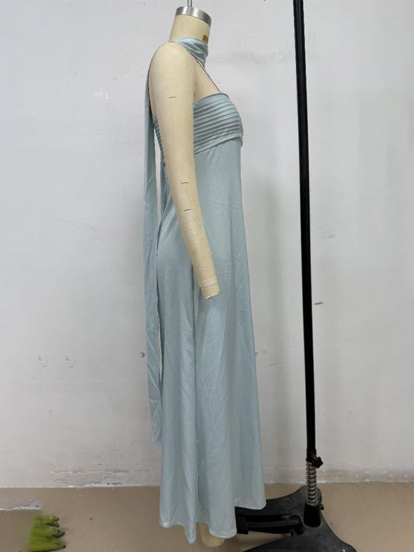 Satin Lace-Up Tube Dress – Woven Midi Dress for Spring & Summer