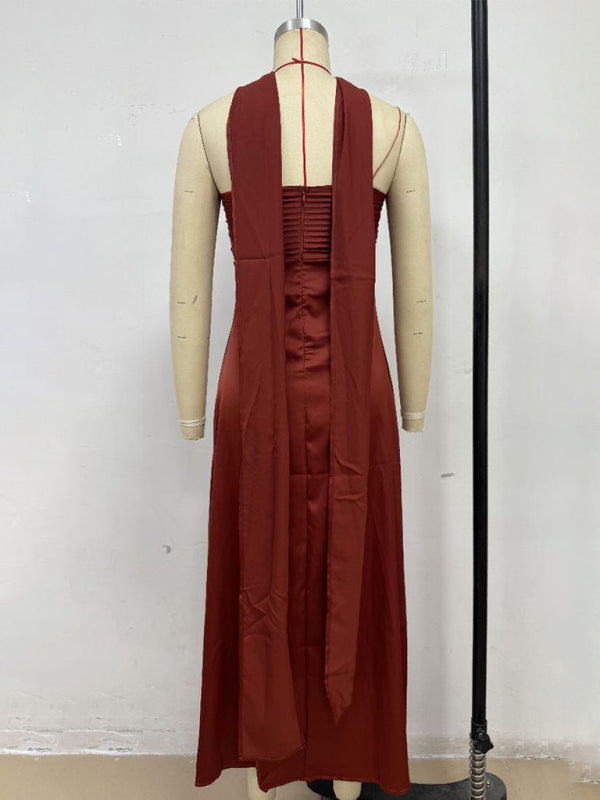 Satin Lace-Up Tube Dress – Woven Midi Dress for Spring & Summer