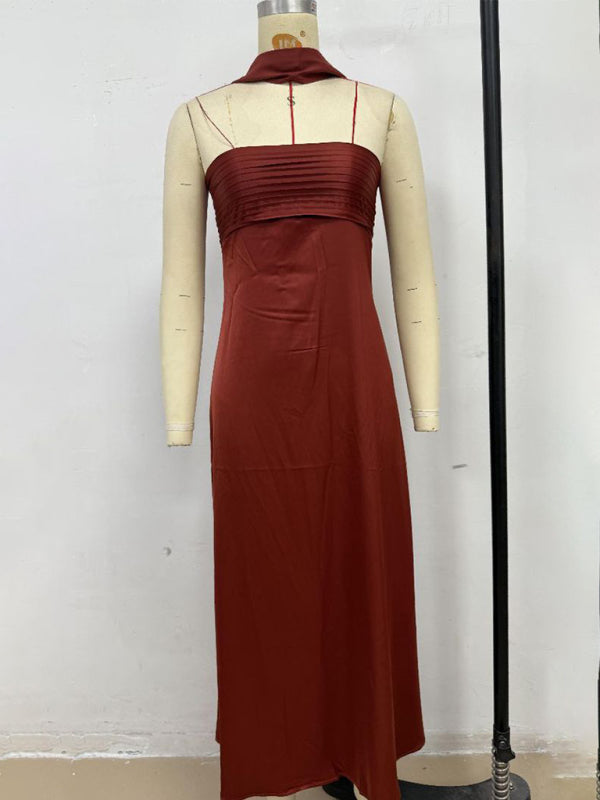 Satin Lace-Up Tube Dress – Woven Midi Dress for Spring & Summer