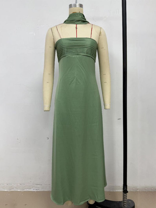 Satin Lace-Up Tube Dress – Woven Midi Dress for Spring & Summer