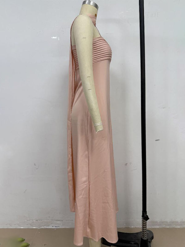 Satin Lace-Up Tube Dress – Woven Midi Dress for Spring & Summer
