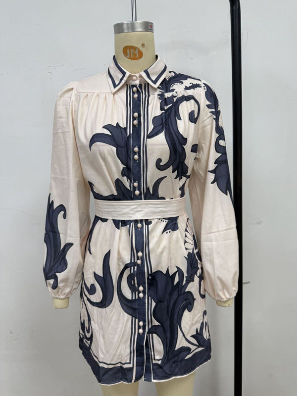 Floral Belted Retro Midi Dress – Short Sleeves, No-Stretch, Daily Fit