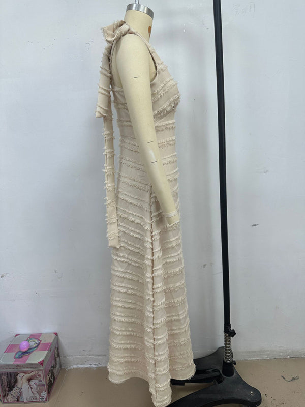 Elegant V-Neck Textured Midi Dress – Autumn-Winter Daily Wear