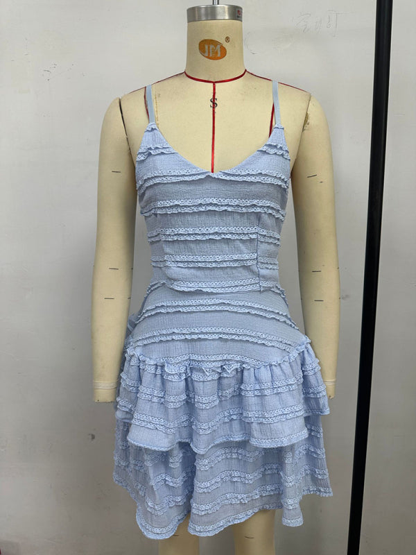 Ruffle Lace Suspender Midi Dress – Spring-Summer Knit Style