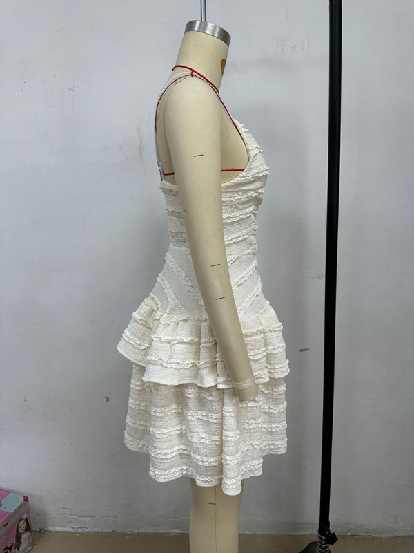 Ruffle Lace Suspender Midi Dress – Spring-Summer Knit Style