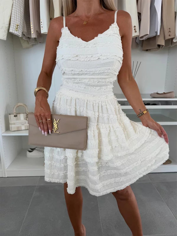 Ruffle Lace Suspender Midi Dress – Spring-Summer Knit Style