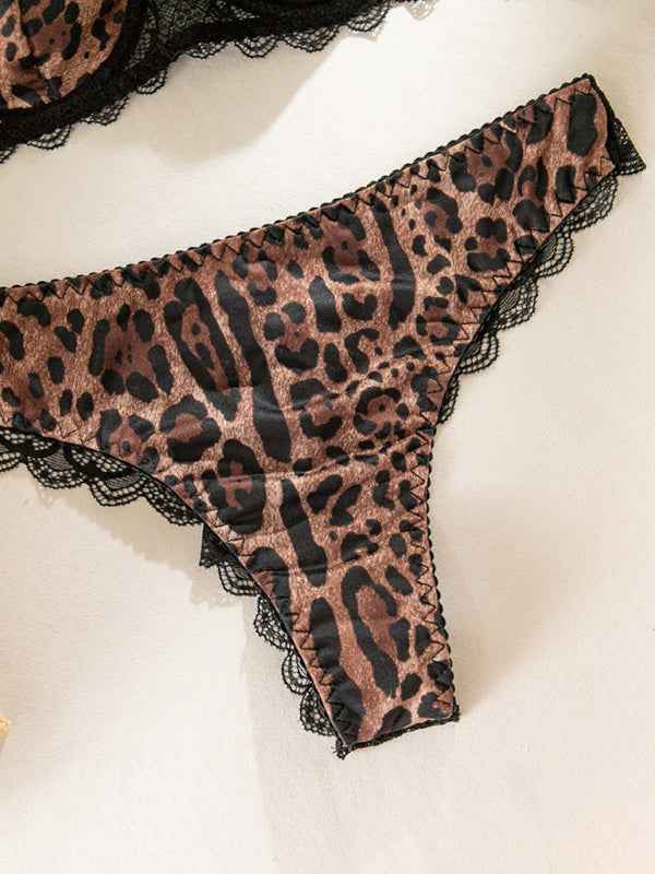 Lace Trim Leopard Print Bra & Panty Set – Breathable, Sexy Comfort