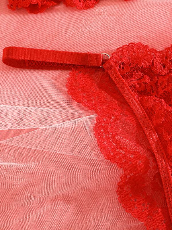 Lace Suspender Lingerie Set – Sheer See-Through Design with Stretch Fit