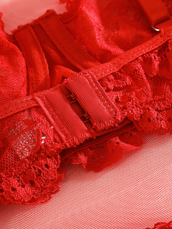 Lace Suspender Lingerie Set – Sheer See-Through Design with Stretch Fit