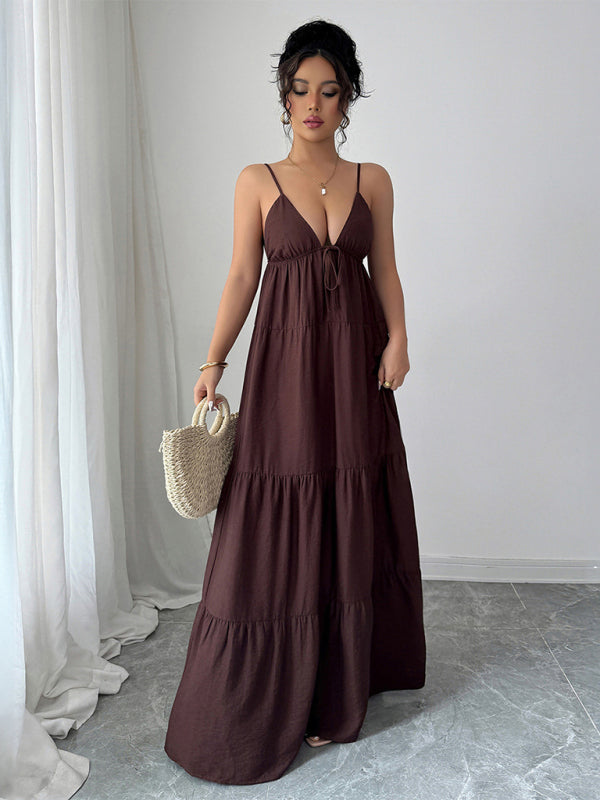 Elegant Olive Yellow Suspender Maxi Dress – Woven Daily Style for Summer