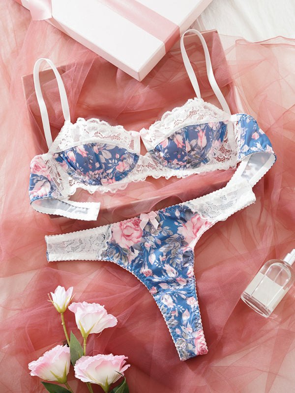 Lace Patchwork Floral Lingerie Set – High Stretch, Sexy Fit, All-Season Wear