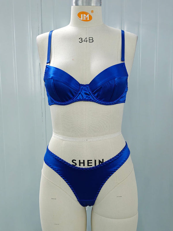 Satin Underwire Bra & Panty Set – Elegant Two-Piece Lingerie with High Stretch