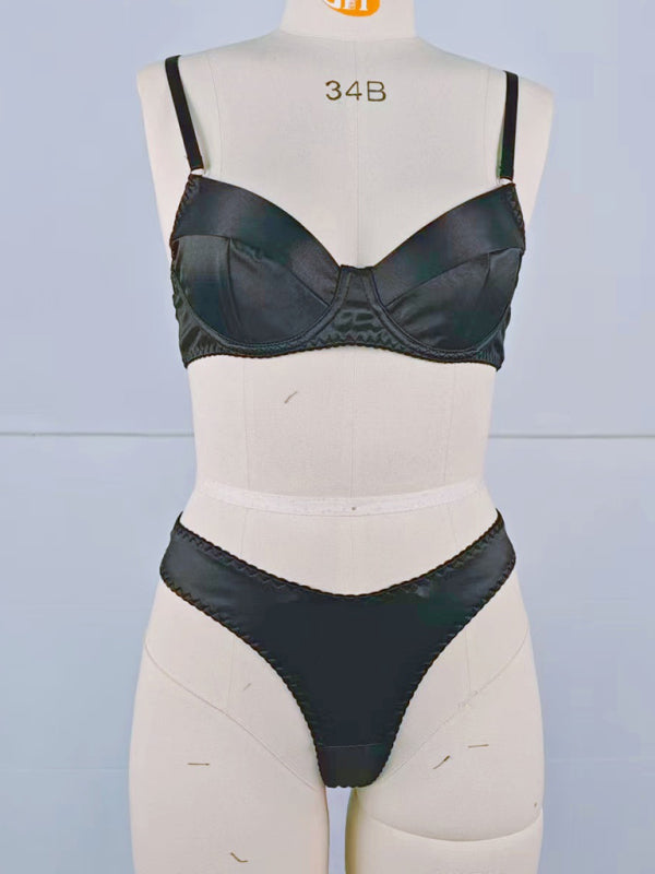Satin Underwire Bra & Panty Set – Elegant Two-Piece Lingerie with High Stretch