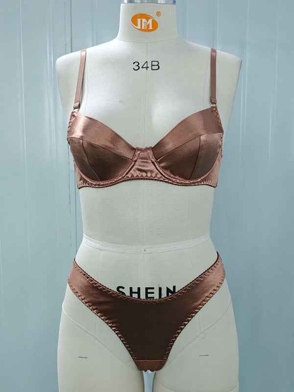 Satin Underwire Bra & Panty Set – Elegant Two-Piece Lingerie with High Stretch