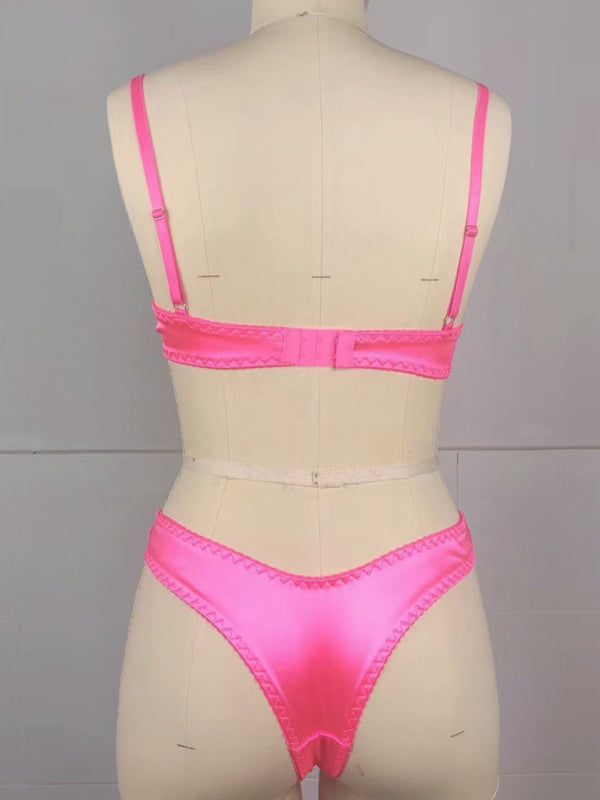Satin Underwire Bra & Panty Set – Elegant Two-Piece Lingerie with High Stretch