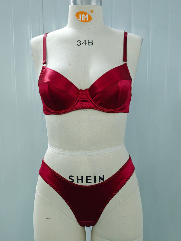 Satin Underwire Bra & Panty Set – Elegant Two-Piece Lingerie with High Stretch