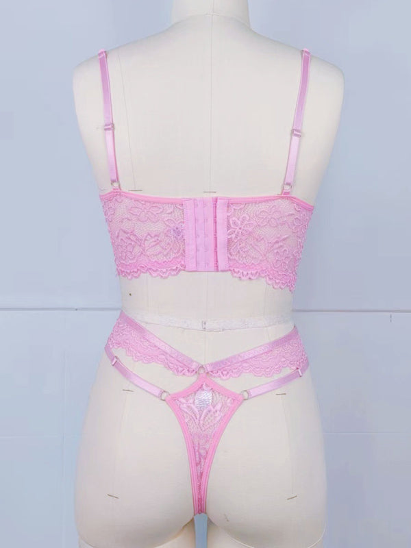 Lace Lingerie Set with Beaded 3D Floral Embellishments – Sheer & Sexy