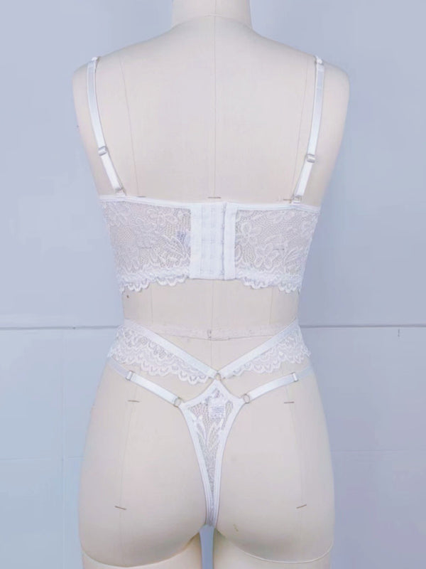 Lace Lingerie Set with Beaded 3D Floral Embellishments – Sheer & Sexy