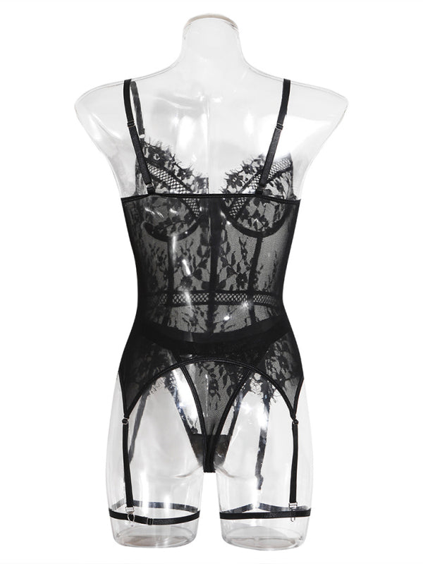 Lace Stitching Lingerie Set – Sexy Suspenders & Sheer Knit Design