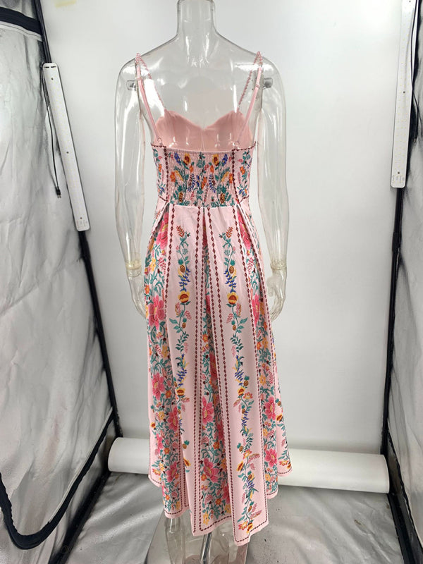 Beaded suspender print holiday dress