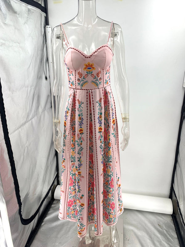 Beaded suspender print holiday dress