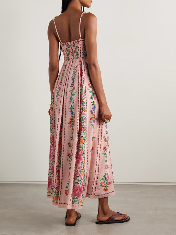 Beaded suspender print holiday dress